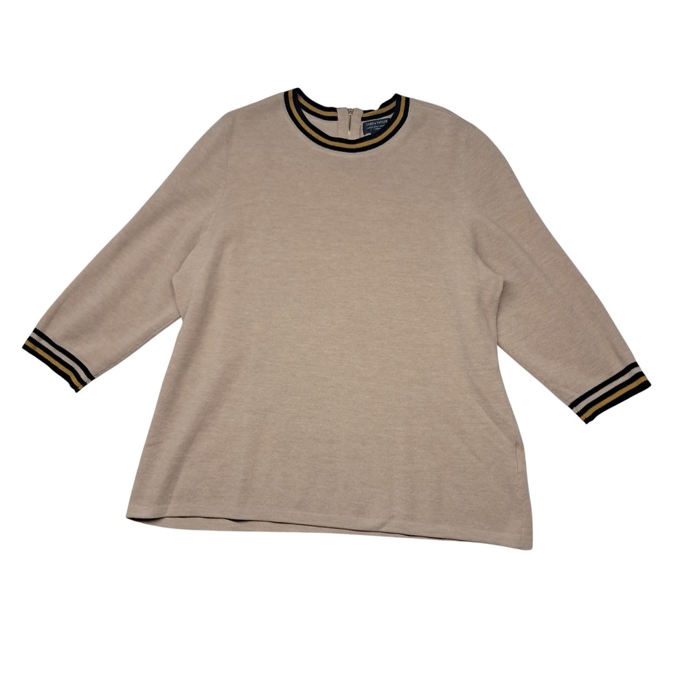 Lord & Taylor Sweater Women 1X Tan Extra Fine Merino Wool Preppy Quiet Luxury